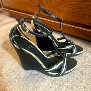 Vintage Burberry Black/Tan Wedges